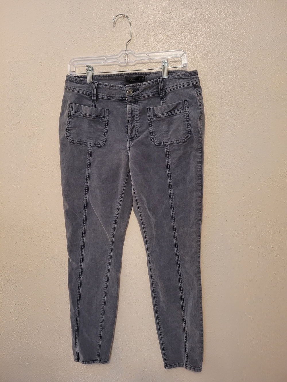 prAna Merrigan Corduroy Skinny Pants Organic Cotton Stretch Gray Size 10